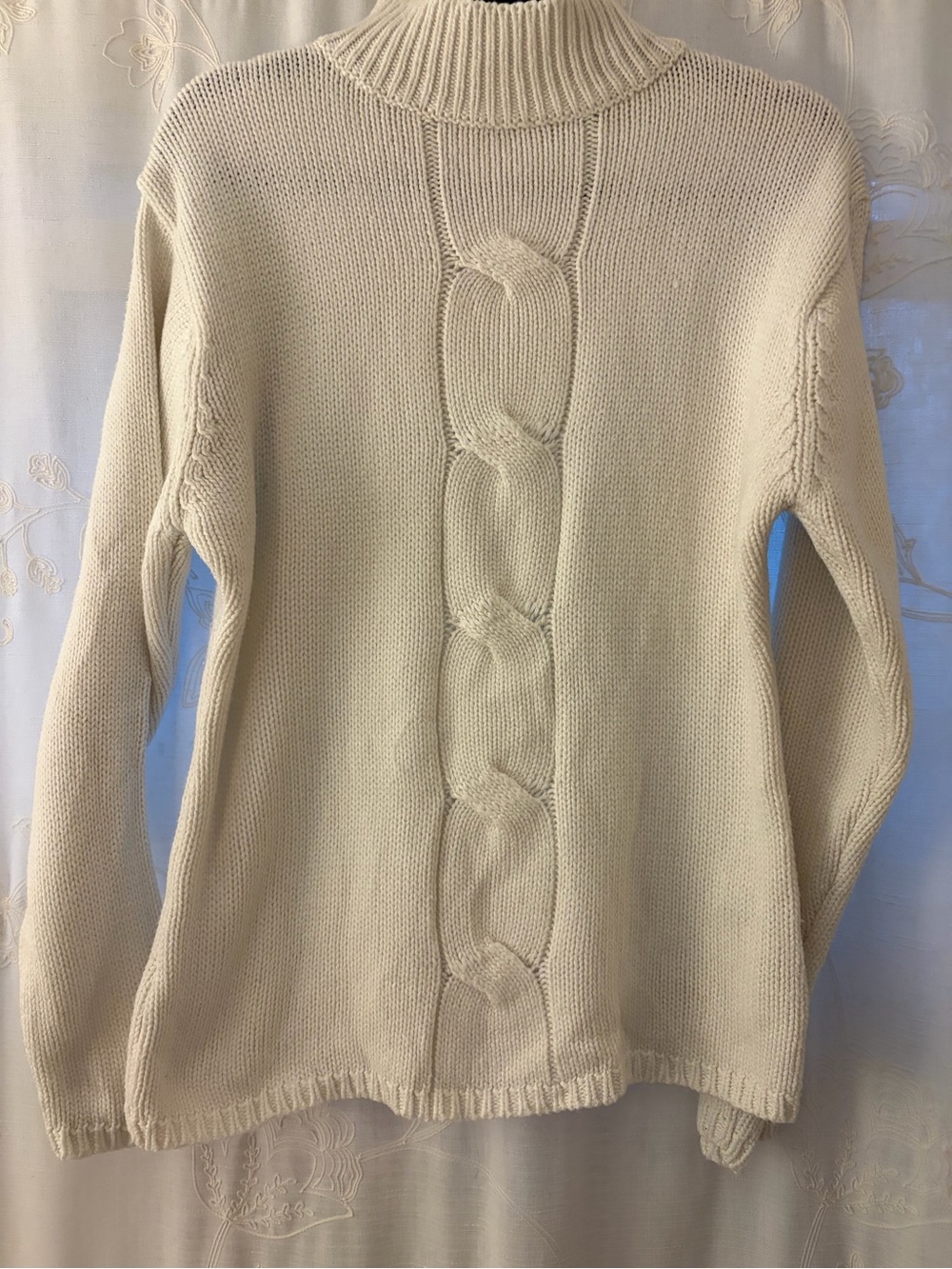 Vintage Carolyn Taylor Essentials Cream Cable Knit Mock Neck Sweater Medium